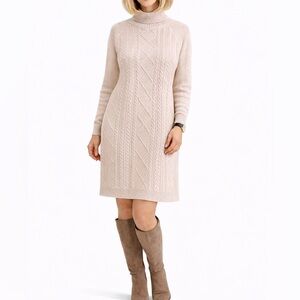 Cream Ribbed Turtleneck Sweater Dress